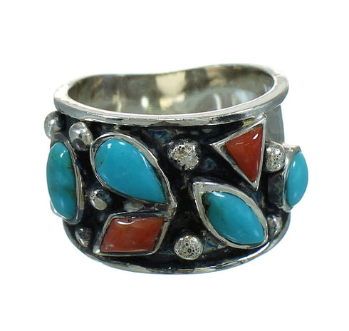 Coral Turquoise Southwestern Jewelry Silver Ring Size 4-3/4 AX82253